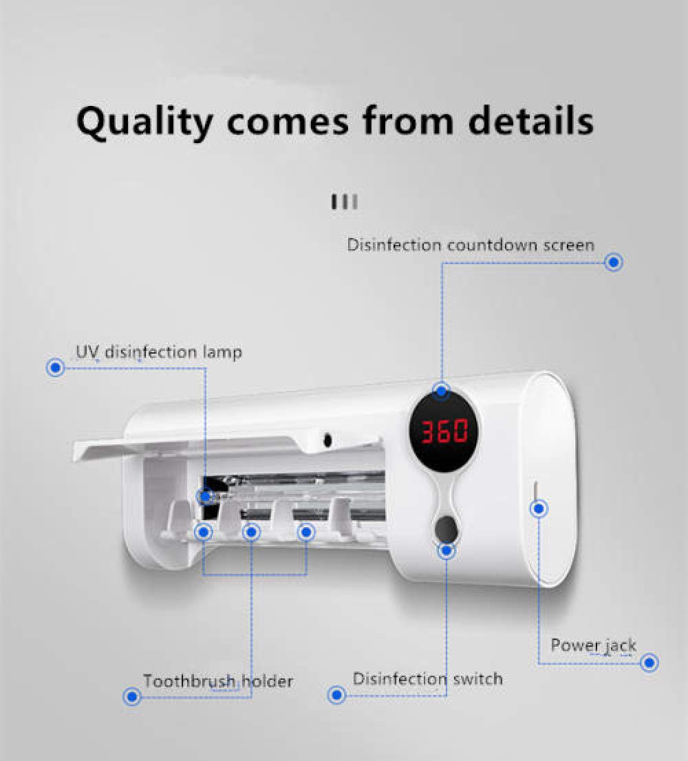 Porta spazzolini da Bagno Porta spazzolino Elettrico Sterilizzatore spazzolini da Denti Parete 4 Port (5 spazzolini da Denti) - Bianca