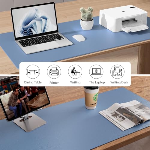 Image of Aothia Leather Desk Pad Protector, Office Mat, Large Mouse Pad, Non-Slip PU Leather Blotter, Laptop Pad, Waterproof Writing Pad for Office and Home (Denim Blue, 31.5 inch x 15.7 inch)