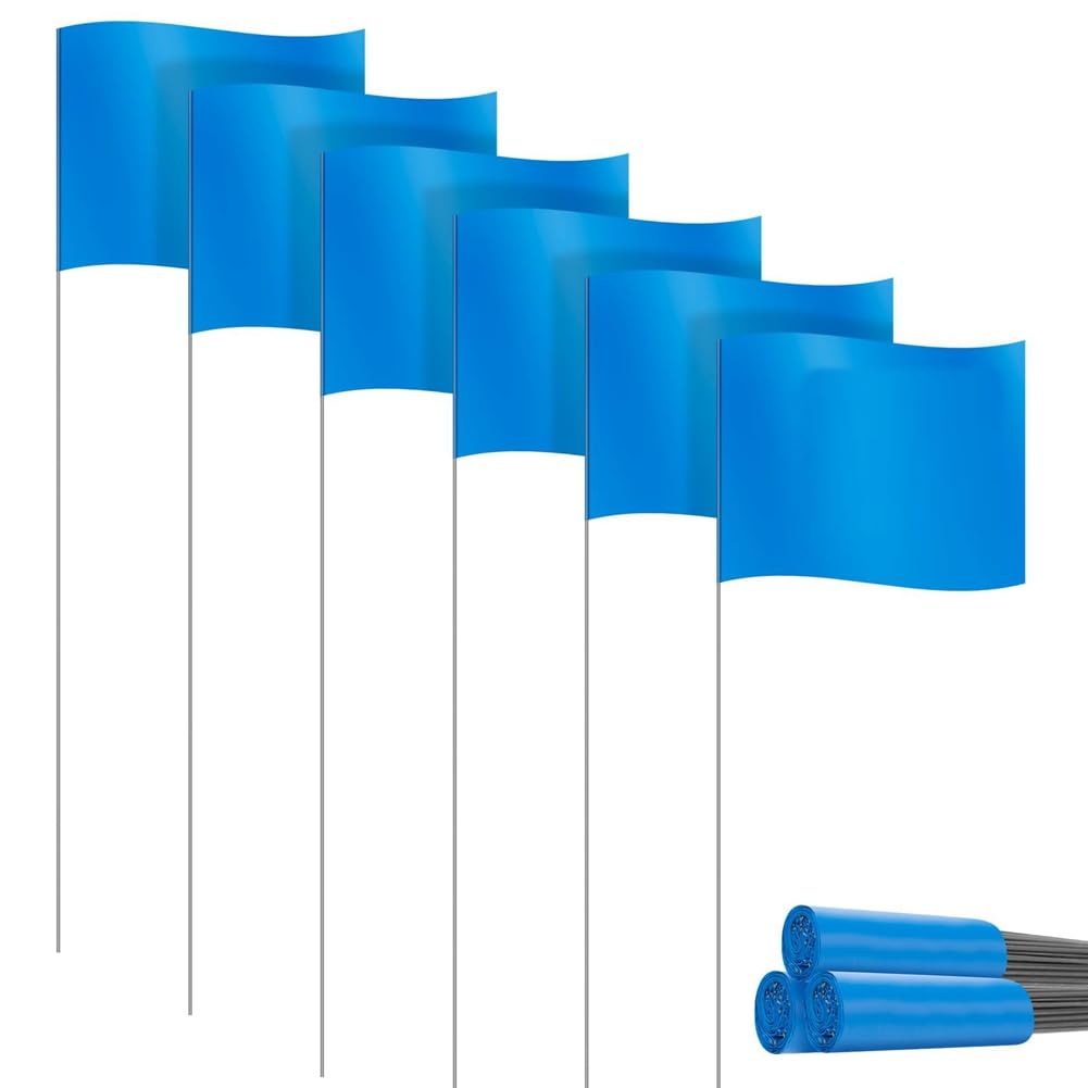 Elantoexis Marking Flags, 30 Pack, Blue, PVC, 10x12.7CM, 38CM Pole, Garden, Lawn, Landscaping, Construction, Boundary Marking, Year-Round Use
