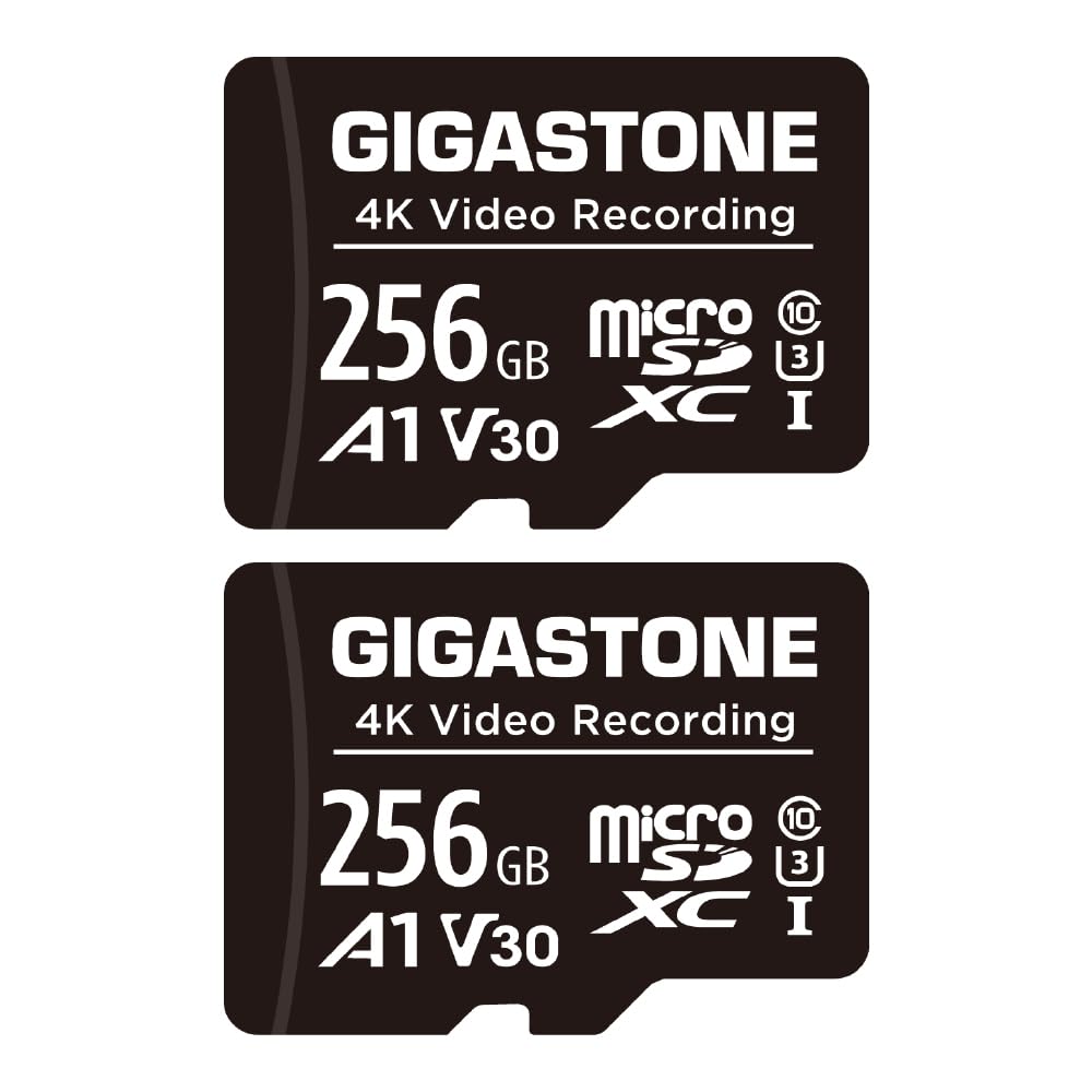 GIGASTONE 256GB Micro SD Card A1 V30 2-Pack, Full HD Video, Surveillance Security Cam Action Camera Drone, 100MB/s Micro SDHC Class 10