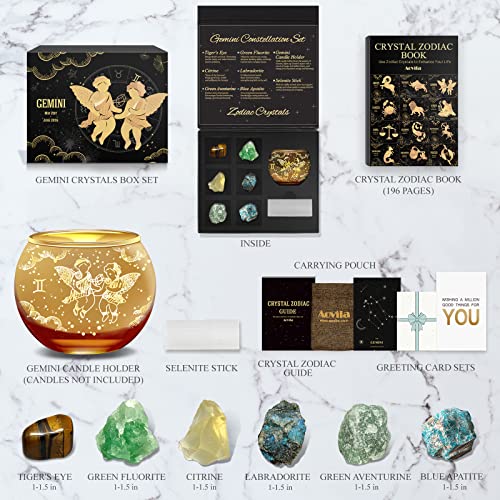 Image of Aovila Gemini Birthday Gifts for Women - Gemini Candle Holder Crystals Birthstones Box Set - Zodiac Astrology Horoscope Gifts for Her Mother Sister Best Friends