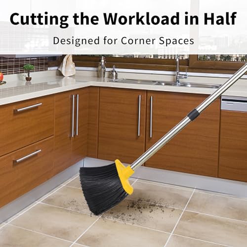 Image of Tiumso Broom with Dustpan Combo Set, Brooms and Dustpans Sets with 51'' Long Handle, Large Dust Pan and Broom, Self-Cleaning Dustpan Teeth for Lobby Kitchen Office - Black and Yellow