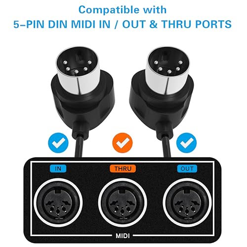 fore 2-pack 1-feet 30cm right-angle midi cable with ultra-small plugs for tight space 5-pin din midi cable compatible with midi keyboardinterfacesynthesizerguitar multi effectsideal for studio