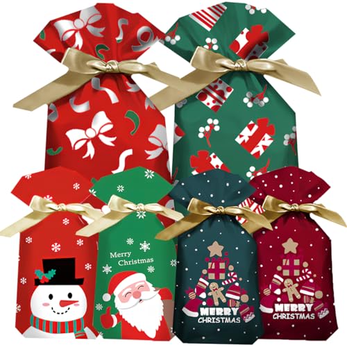 Christmas Drawstring Gift Wrapping Bags 30 Pieces Various Sizes Reusable Gift Wrapping Bag with Ropes for Christmas Party