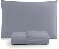 Jogo de Lençol Solteiro 2 Peças Micropercal 400 Fios com Ponto Palito, Toque Acetinado de Hotel, Antiácaro, Não Amassa, Lençol com Elástico, Não faz bolinha (Cinza)
