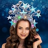 Fascia Luminosa per Carnevale, LED Cerchietto Carnevale Donna, Cerchietto Luminoso con Stelle e Luna, Glitter Fascia per Capelli per Feste (Blu)