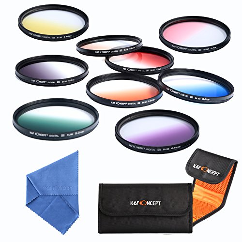 K&F Concept Slim 9pcs 67mm Graduated Color Filter Set Compatible with Canon Rebel T5i T4i T3i T2i 8-135MM Zoom Lens Includes: Orange Blue Gray Red Purple Green Pink Brown Yellow Lens Filter Kit