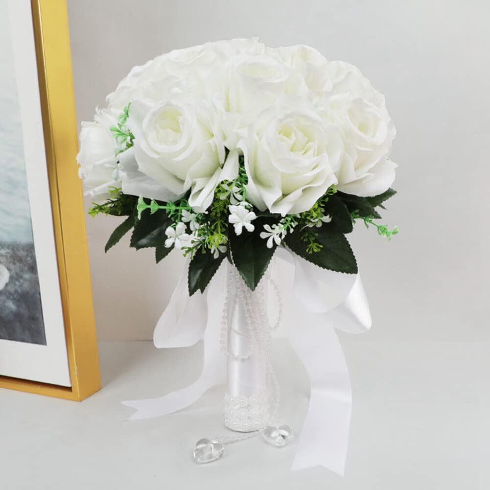 Eforcase Wedding Bouquet Rose Bride Flower Bridal Bouquets, Artificial Flower White Rose Wedding Bouquets for Bride Bridesmaid Bouquet Bride Bridesmaid Holding Flower Wedding Bouquet Gifts