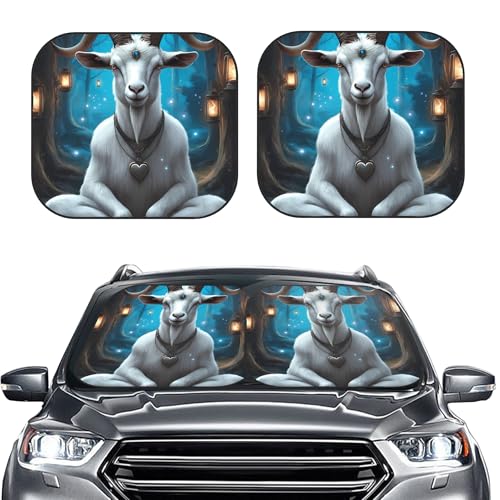 Qewfoju Forest Meditating Goat Print Windshield Sun Shade for Car