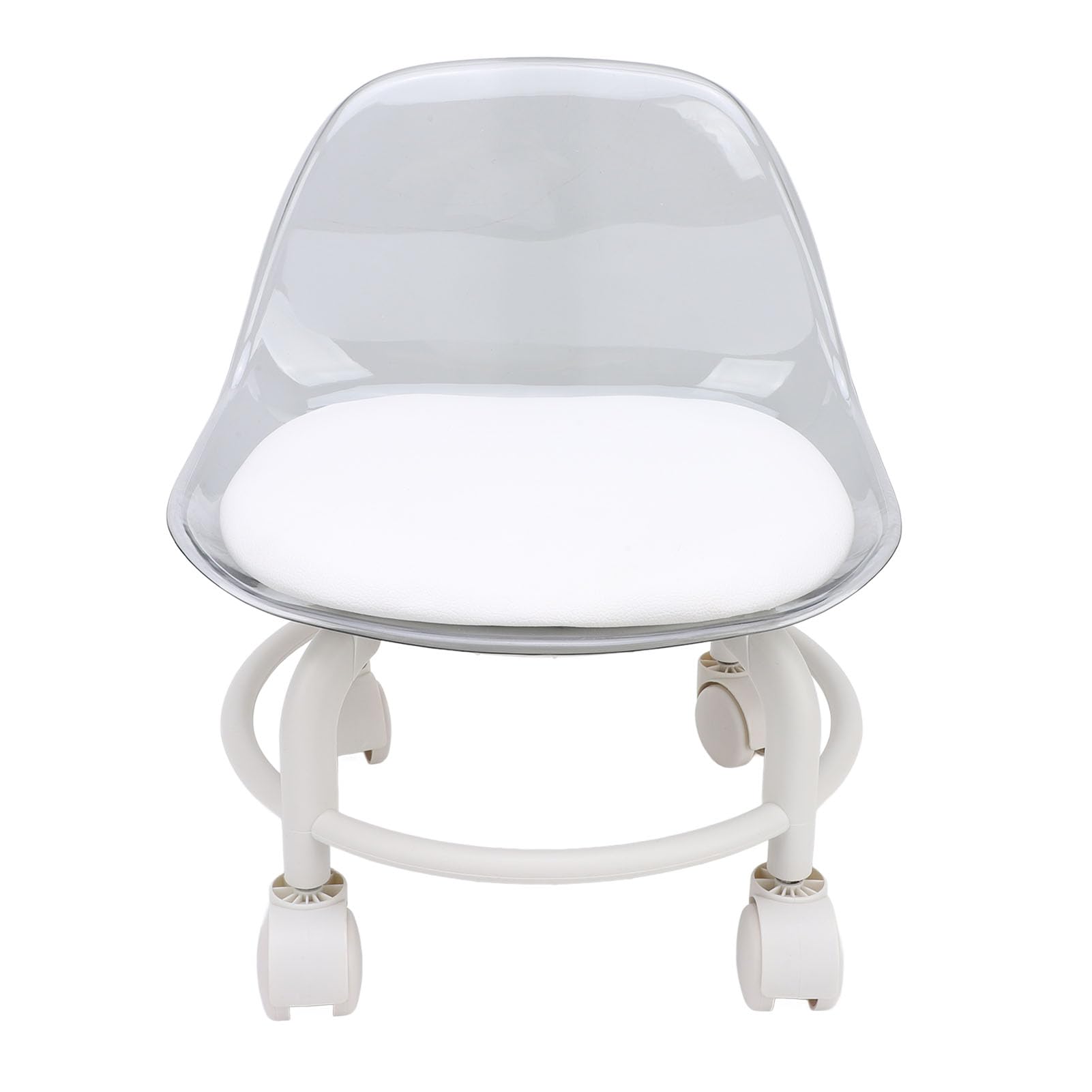 Alomejor Petit Tabouret Roulant Bas en Acrylique avec Support Dorsal et Roues silencieuses. Mini Roulant Flexible pour Salon de Spa (Blanc Transparent)