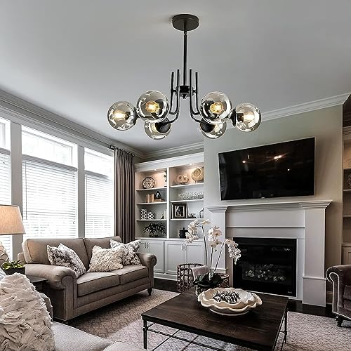 Image of Wall Lamp Chandelier Pendant Light, Home Decor for Bedroom, Living Room, Hallway, Cafe, Hotel, Restaurant (6 Light Black Hanging LAMP with LED Bulb Pack of 1)