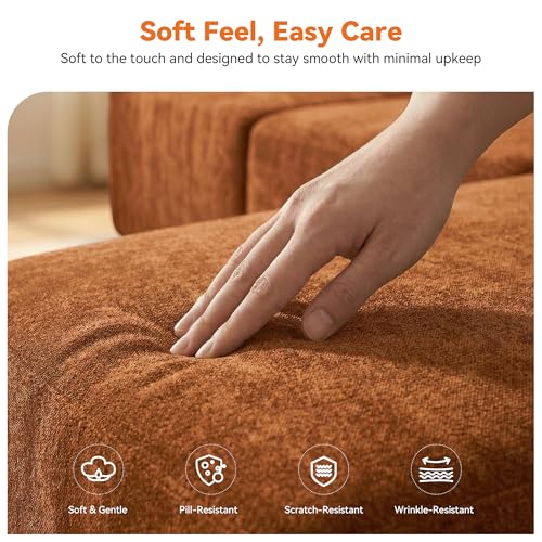 Image of MONVANE 3-Piece Boneless Loveseat Couch Set for Living Room, Oversized Modular Sectional Sofa Set with Removable Armrests, Comfy Chenille Cloud Couch with 12 Pillows, No Assembly Required, Orange