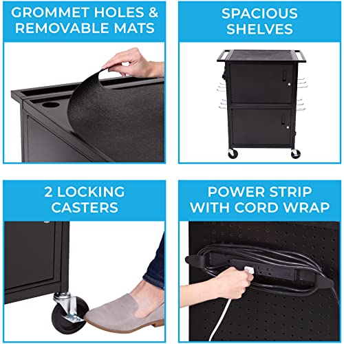 Line Leader Stellar Av Cart | Computer Cart With Pegboard Siding & 12 Hooks For Customizable Storage | Two Locking Cabinets | Ul Safety Certified Power Outlets | Mobile Workstation With Locking Wheels #TOP3