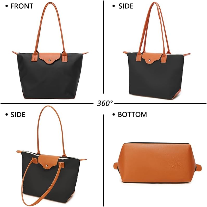 Foldable Nylon Tote Bag for Women, Zippered Top-Handle Hobo Purse for Weekend Travel, Leisure & Daily Use