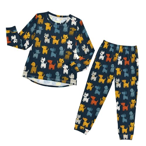 Long Sleeve Pajama Set for Girls Boys,Colorful Dogs on Background Comfy Crewneck Sleepwears,Soft Kid's Homewear Clothes Underwear Sets 8T