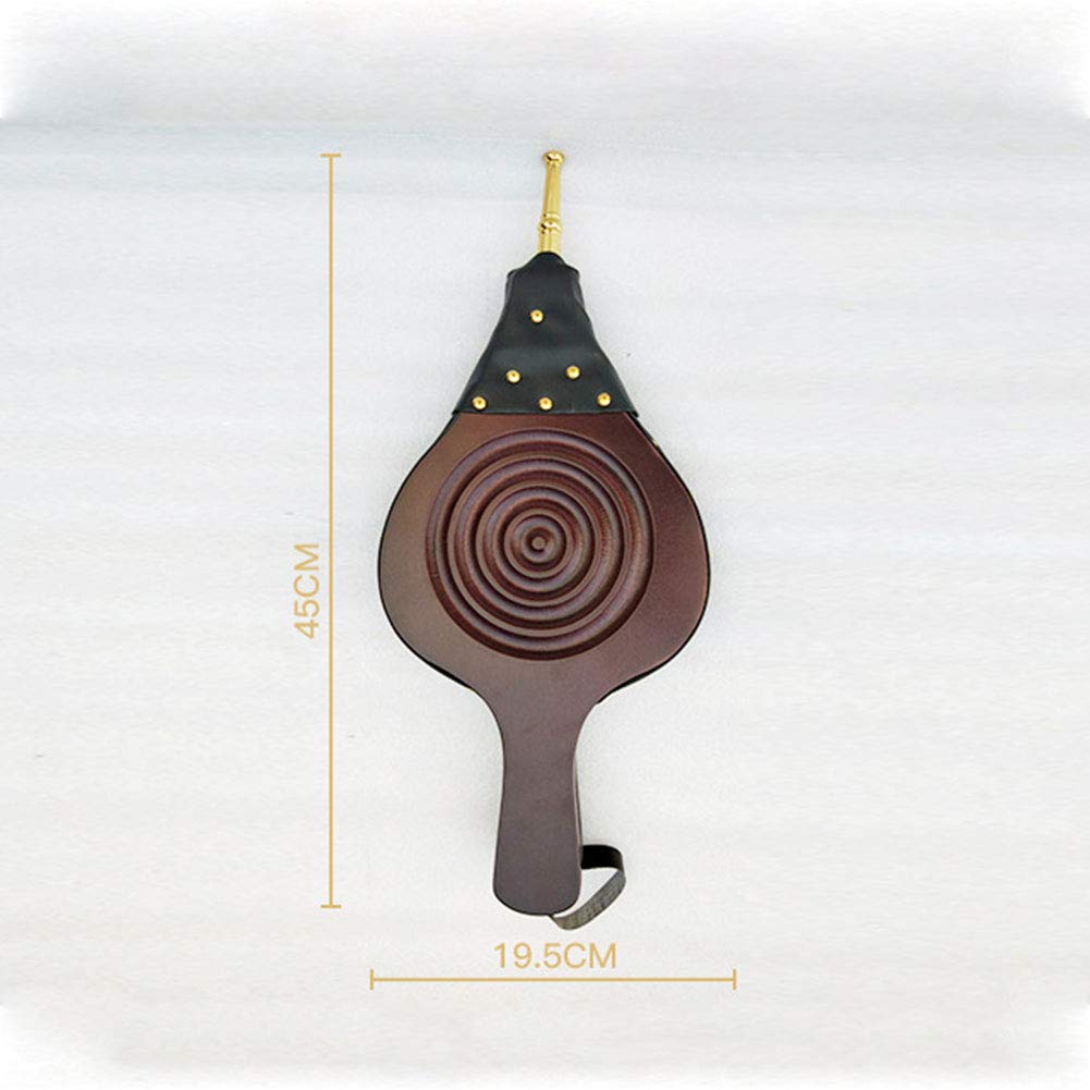 Soffietti da camino, Soffietto for camino Soffiatore in legno Soffietto for camino Ugello in fusione con cinturino in pelle appeso, Soffiatore d'aria 45x19,5 cm