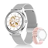 Smartwatch Damen,1.32 Zoll Fitness Tracker IP67 Wasserdicht,Fitnessuhr mit Weibliches Zyklusmanagement Pulsuhr Schlafmonitor,schrittzähler Uhr Damen rund,Smartwatch für Android iOS Handy (Silber)