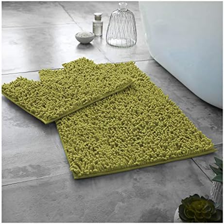 FAIRWAYUK 2 Piece Non-Slip Bath Pedestal Mat Sets White, Microfiber Bathroom Shaggy Rugs, Water Absorbent, Machine Washable, Super Soft Bathmats