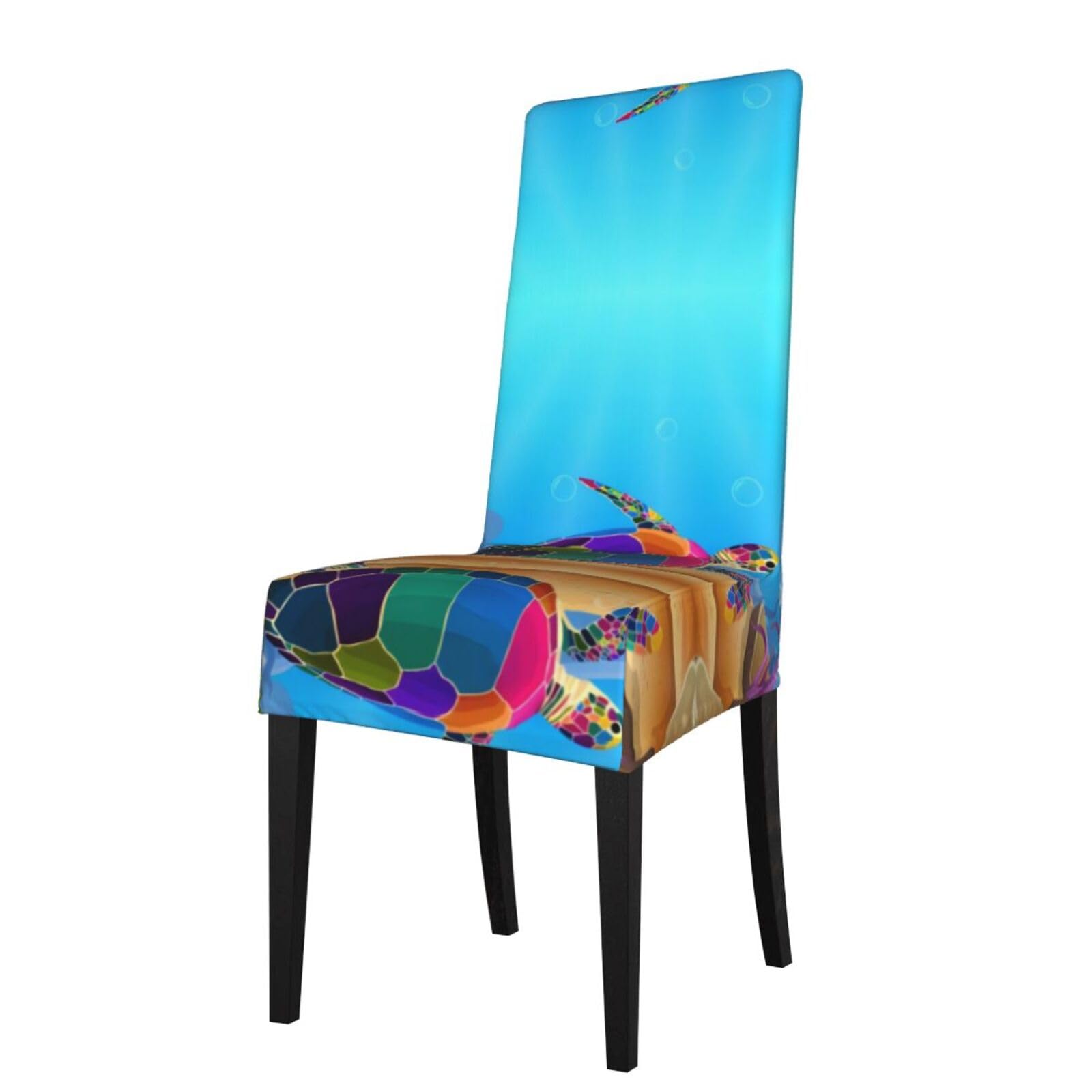 Hjfczh Black Sea Turtle Prints Dining Chair Throw Covers – Stretchy Spandex Furniture Layers For Refreshing Your Space - No Ironing Needed