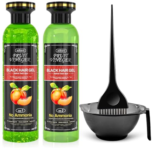 Image of Adbeni Fruit Vineger Gel Hair Color, Black | 200ml Black With Bowl & Brush | Natural Hair Dye for Men & Women | No Ammonia & No Harsh PPD, Long-Lasting, Gentle on Scalp