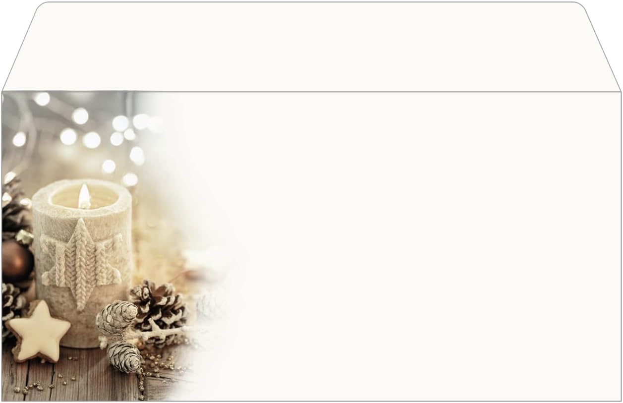 SIGEL DU450 Christmas envelopes "Beige Christmas Candle" - Beige, Brown, White - gummed - DL - 25 envelopes