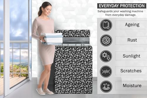 Image of Stylista PVC Washing Machine Cover Compatible for 6.5 KG Fully-Automatic Top Load TL- RDW 6.5 kg Aqua, Floral Pattern White Black
