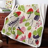 Couverture Polaire Fleur De Champignon Rouge Vert Blanc Plaid Grande Taille 130x150cm Couverture en Aspect Peau d'agneau ​- Différents Coloris et Dimensions - Plaid - Flanelle en Microfibre