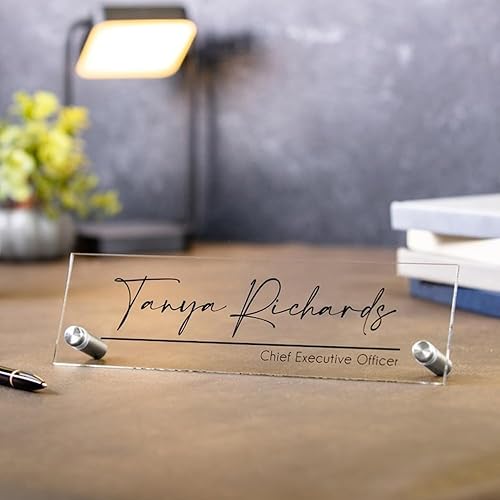 Miniatura 3 de Placa de nombre acrílica de pie  8 x 2 pies, 10 x 2.75 pulgadas, letrero de CEO de escritorio ejecutivo, decoración de nueva oficina de trabajo,