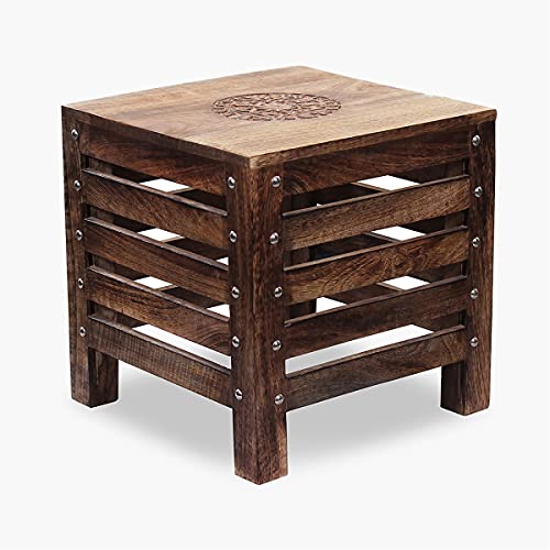 Home Centre Glory Brown Solid Wood Stool, Standard