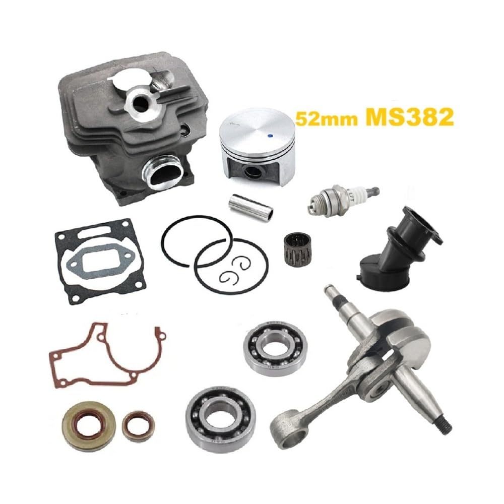 Kit de colector de Sello de Aceite de Junta de cojinete de cigüeñal de pistón de Cilindro de 52mm for Piezas de reconstrucción de Motor de Motosierra MS382 Piezas de Repuesto(1 x Total Kit)