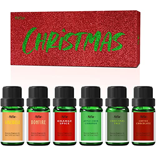 Christmas Set of Fragrance Oils, MitFlor Holiday Scented Oils, Essential Oil for Diffuser, Candle Soap Making Scents, Festival Aromatherapy Oil Gift Set, Christmas Tree, Gingerbread, Bonfire and More