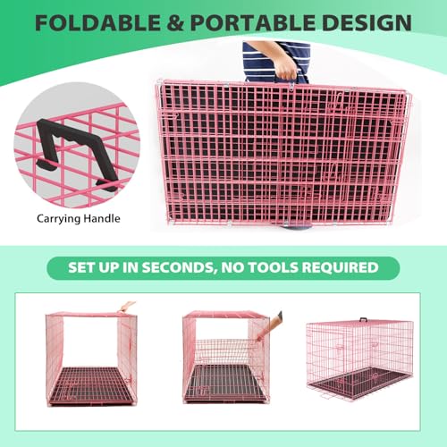 Image of BestPet | Dog Crate | 18 inch | Pink | Foldable Metal Kennel with Single Doors