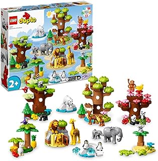 LEGO 10975 DUPLO Wild Animals of the World Toy with 22 Animal Figures, Sounds and World Map Playmat, Educational Gifts for Toddlers, Girls, Boys 2-5 Year Old