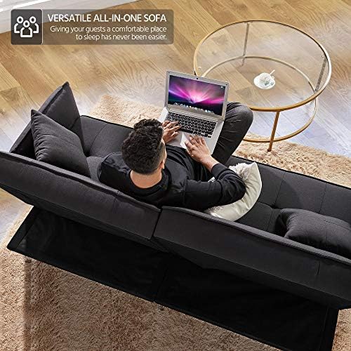 Yaheetech Fabric Sofa Bed 3 Seater Click Clack Sofa Couch Recliner Settee for Living Room/Bedroom with Arms&2 Cushions Black