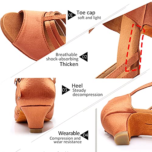DKZSYIM Women's Satin Latin Dance Shoes Professional Ballroom Salsa Practice Performance Dancing Shoes,Model XGG-Women3