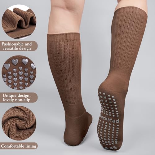 4 Pairs Grip Pilates Socks for Women Yoga Scrunch Slouch Non Slip Long Socks with Grippy Pilates Barre Workout Slipper 5-93