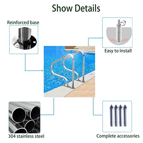 Barandal de escalera para piscina de acero inoxidable 304 miniatura 4