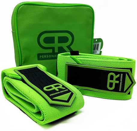 PR Personal Record Elbow Wraps for Weightlifting - Heavy Duty Construction, 25% More Elasticity, Reinforced Stitching, Extra Wide Fastener, Easy to Adjust, (Neon)