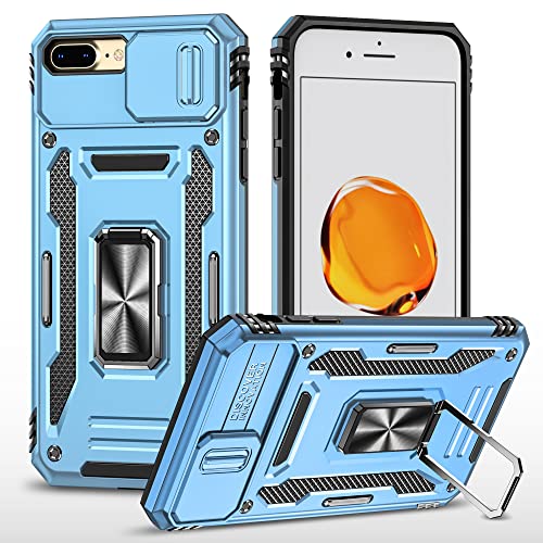 zivite Slide Camera Cover with Ring Holder Mobile Phone Case Cover for iPhone 7 Plus / 8 Plus (Blue)