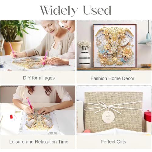 Image of Flavizo Diamond Painting Kit for Adults, DIY Craft with Drill Rhinestones Canvas, Creative Diamonds Artwork, Handmade Decoration Sparkling Home Wall Display (Yellow Elephant)