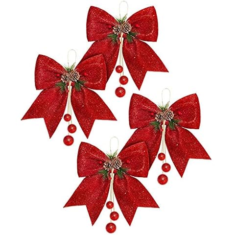 XINTUON Christmas Bow Red Wreaths Bows Multi Flowered Large Halloween Handmade Ribbon For Gift Wrapping 4pcs Cover