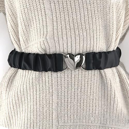 YOU&M Women's Stretch Soft Leather Waist Belt Thin Elastic with Silver Heart-Buckle for Dress Belt Comfort2