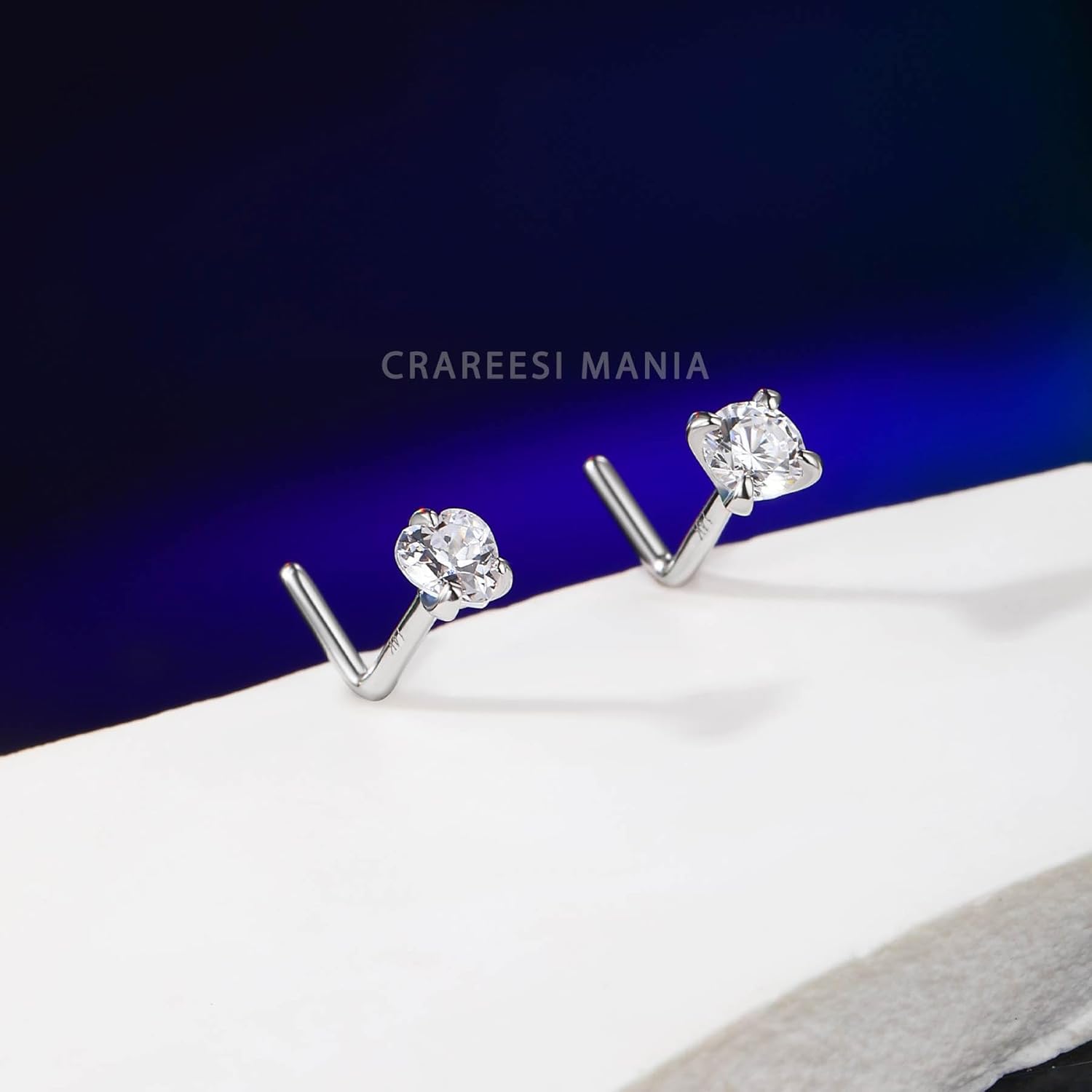 CM Crareesi Mania 14K Real Gold Nose Studs 20G Nose Rings Studs L Shaped Nose Rings for Women Men Diamond CZ Nose Piercing - Image 2
