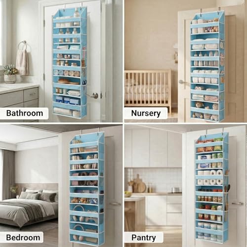 Image of HOMELUX THEORY UPGRADED 6 Tiers Over The Door Organizer Hanging - 100D EXTRA THICK & 50lbs HUGE CAPACITY, 12 Side Mesh Pockets Over The Door Shoe Organizer, Hanging Closet Organizer (Baby Blue, 1pc)