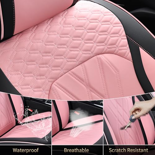 Image of FLORICH Automotive Seat Covers Leather Pink Seat Covers for Cars Front Seats Waterproof Breathable Car Seat Cushion Comfort Interior Covers Universal Fit for Most Car Truck SUV Driving, Black&Pink