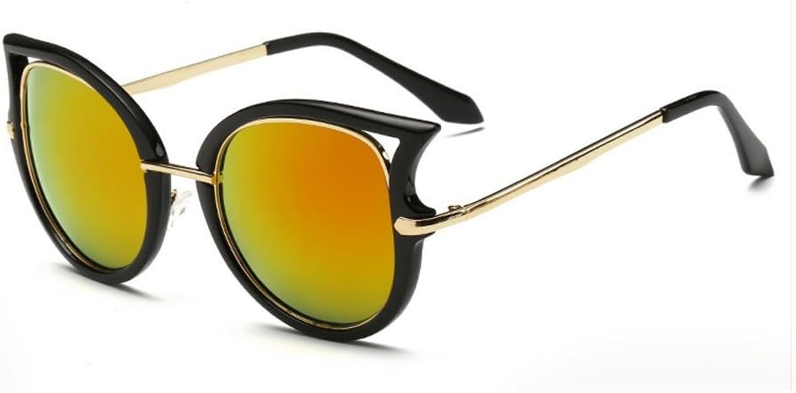Women's Fashion Flash Mirror Vintage Cat Eye Sunglasses ( Black Frame/Orange Lens, 52)