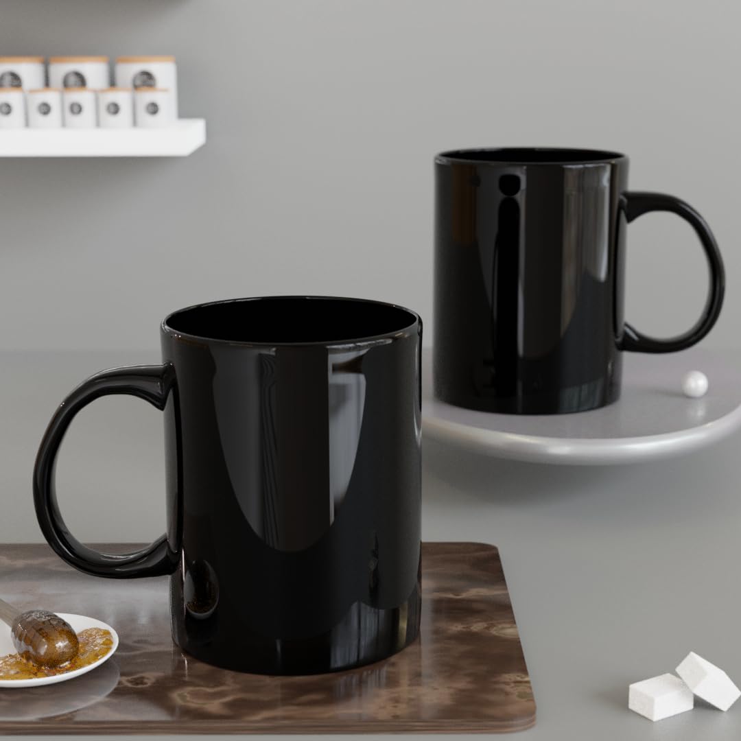 The Earth Store Black Pipe Ceramic Mug Set of 2 Tea Mugs, Microwave Safe Coffee Mugs,Ceramic Tea Cups (350 ml Each, Black)