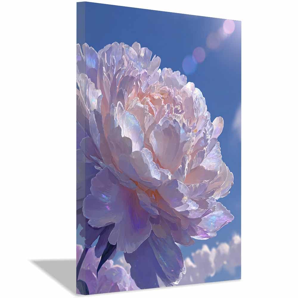 Hoqiu Multicolor Flowers Canvas Holographic Peony Blooming Artwork, Wall Decoration Living Room Bedroom Hallway Stairs Decoration.(Multicolor)-20X30cm Framed