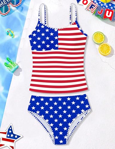 Image of Girls Swimsuit Solid Color Tankini Contrast Trim Swimwear 2 Piece Bathing Suit Padded Swimsuits for Teens 9-16Y