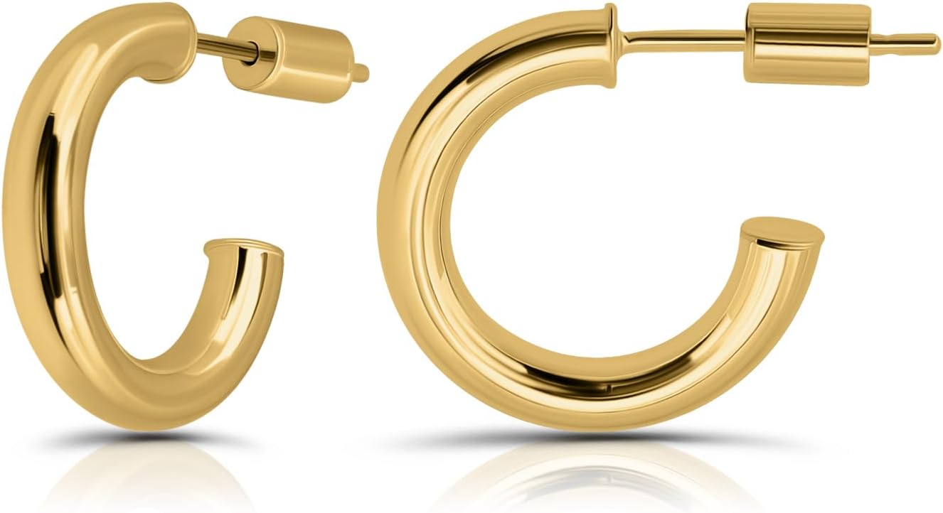 Hoops & Loops 925 Sterling Silver Open 3mm Thin High Polished Hypoallergenic Round C-Hoop Earrings, Silver, 14k Yellow Gold, Rose Gold Flash Plate 15mm-50mm